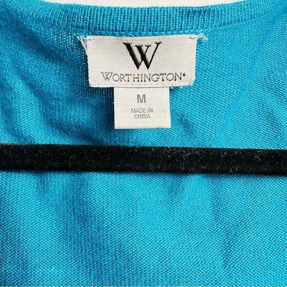 Worthington Women’s Sz Medium Blue Long Sleeve Open Shawl Cardigan Sweater Top - Picture 3 of 4